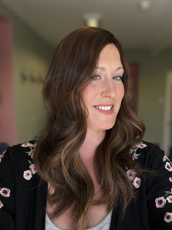 Preloved, Lusta, Balayage of Stilettos Not Included topper | Human hair | Medium brunette with balayage | 8x8" base | 18-20" length